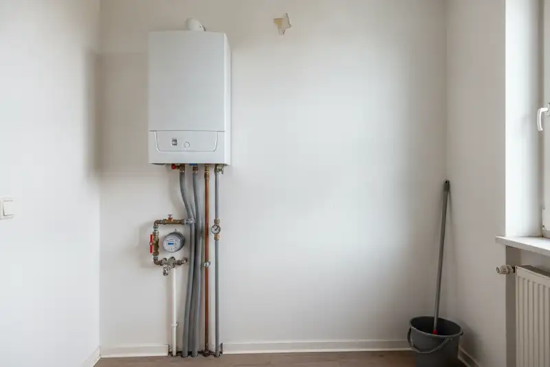 Wandhängende Gastherme in einer deutschen Wohnung
