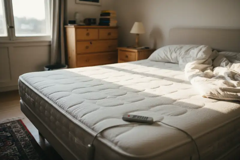 Elektrischer Lattenrost mit angehobenem Kopfteil in einem Schlafzimmer