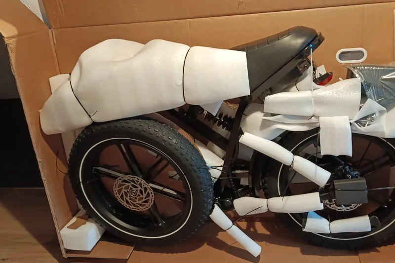 EVERCROSS EK20 angeliefert im Karton: Rad liegt fast vormontiert in Schaumstoff verpackt