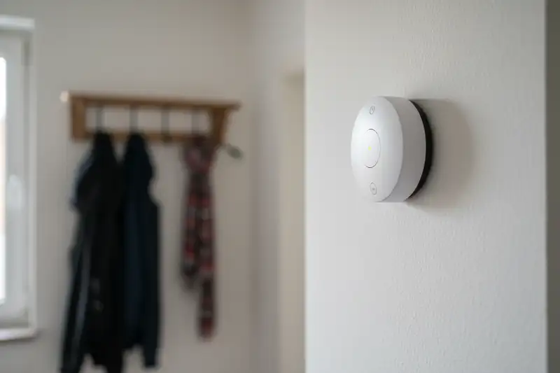 CO-Melder an einer Wand im Hausflur