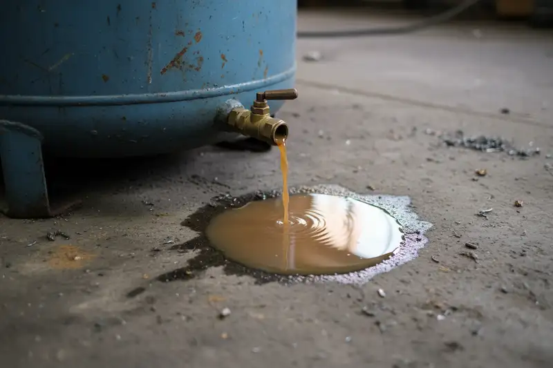 Kondenswasser-Ablassventil am Boden eines Kompressor-Kessels